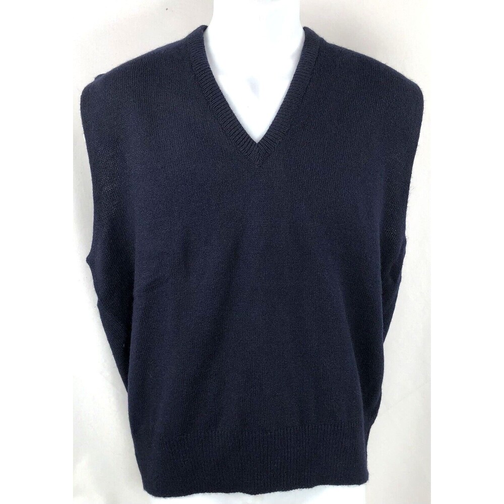 Vintage 70s Lord Jeff Sweater Vest XL Blue V-Neck 100% Orlon USA Preppy academia